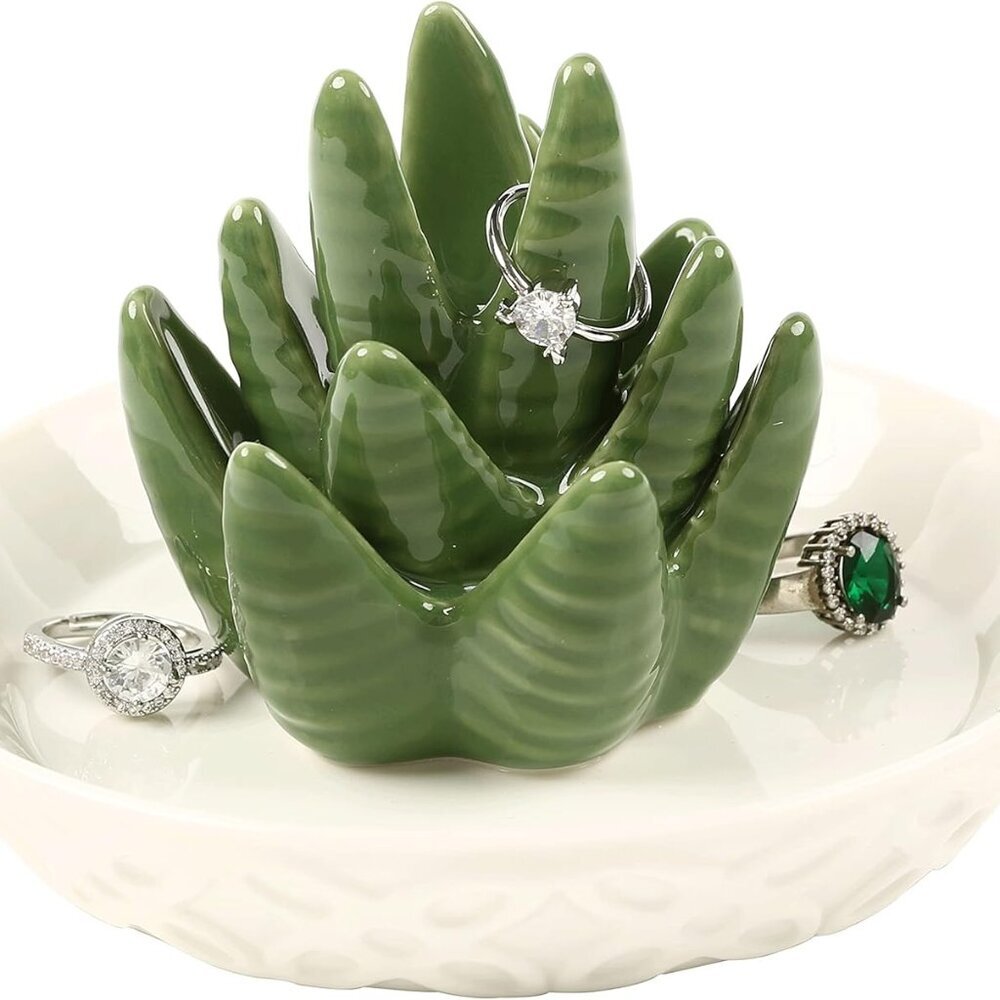 Ceramic Aloe Ring Holder,Cactus Dish Dish for Jewelry,Christmas Birthday Gifts f
